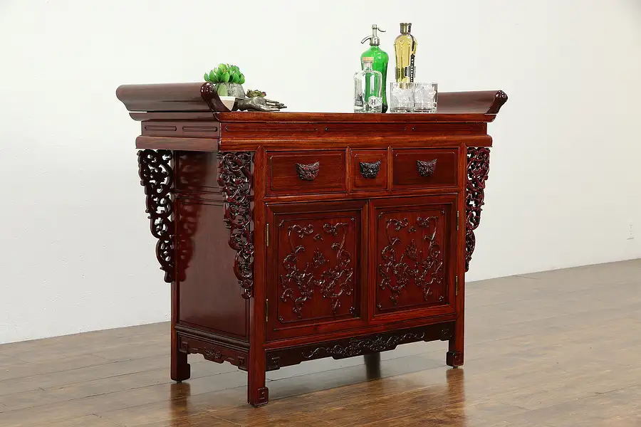 Main image of Rosewood Carved Vintage Chinese Bar, Console, Sideboard or Server