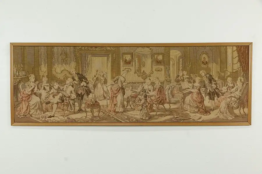 Main image of Framed Vintage Tapestry, 18th Century Music Scene 60"