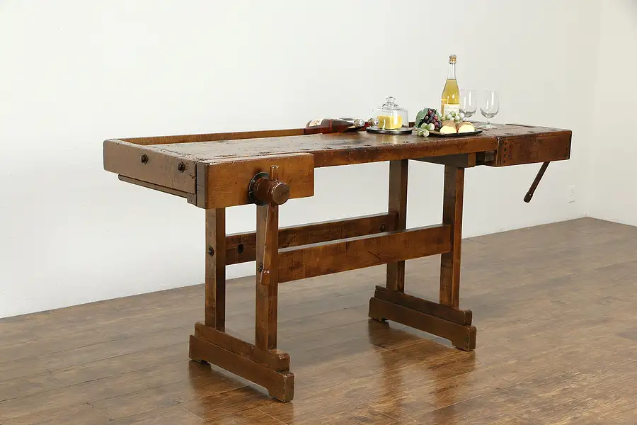 Main image of Carpenter Salvage Antique Workbench, Kitchen Island, Wine & Cheese Table