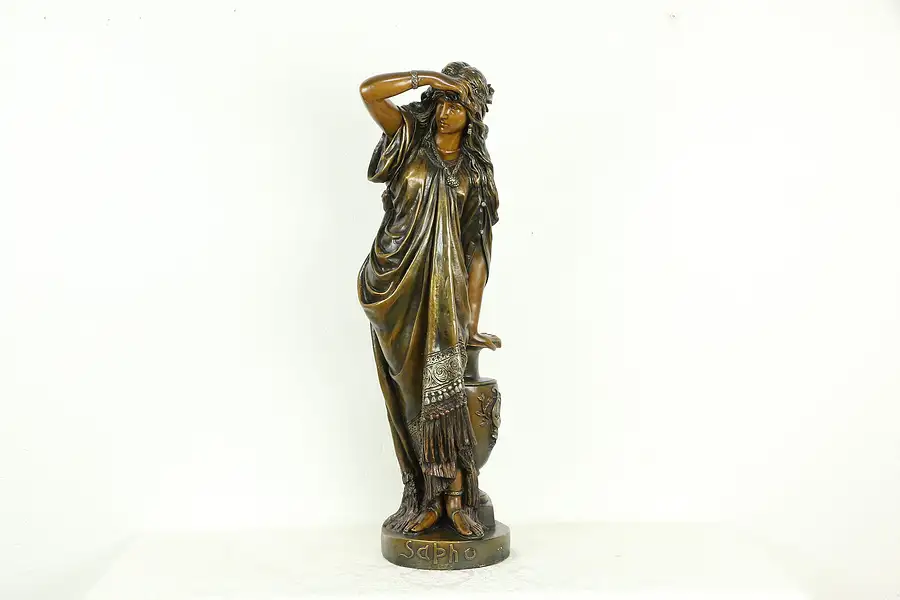 Main image of Sapho or Sappho of Lesbos, Antique Stucco Sculpture, Hand Painted Statue