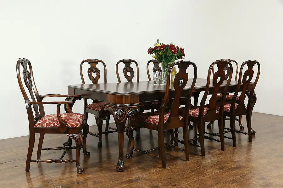 Main image of Renaissance Antique Dining Set, Table 3 Leaves, 8 Chairs, Berkey and Gay