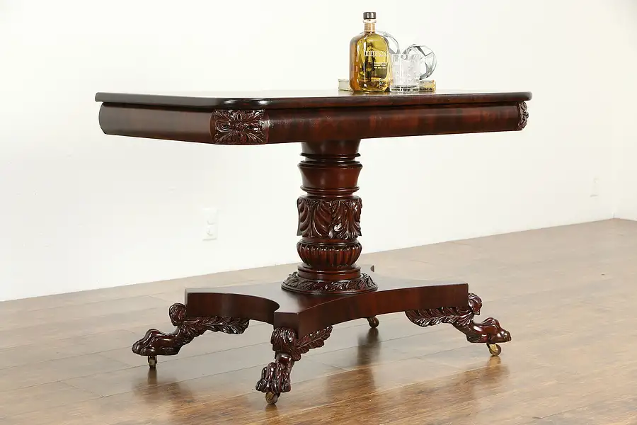 Main image of Empire 1820 Antique Cherry & Mahogany Console Table, Acanthus Carved