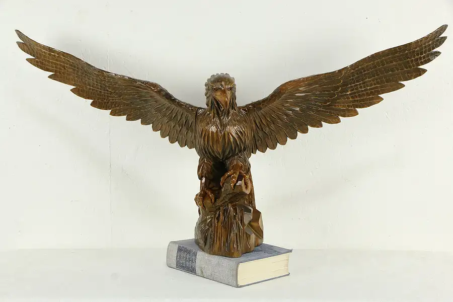 Main image of Eagle Sculpture Vintage Hand Carved Maple Statue