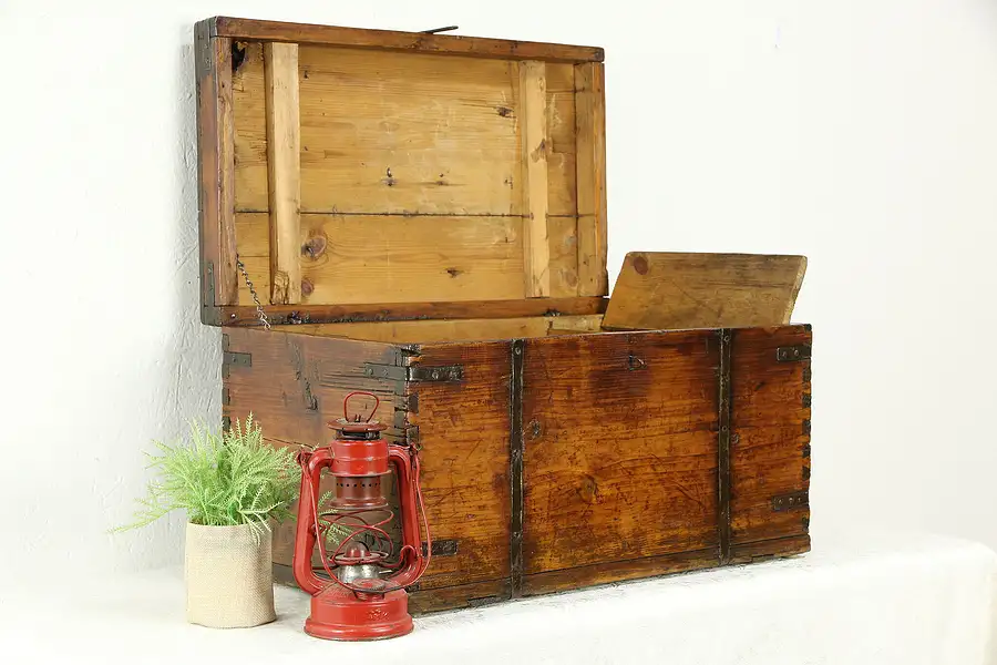 Main image of Country Pine Farmhouse Child Size Scandinavian Chest or Trunk, Signed