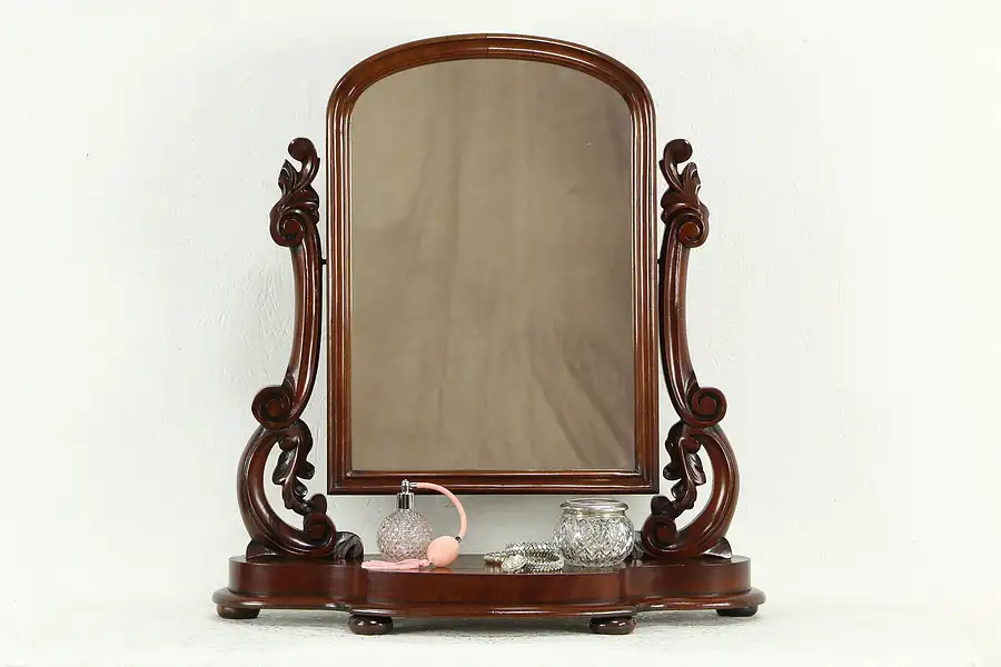 Main image of Empire Carved Mahogany Antique Tabletop Shaving or Dresser Mirror