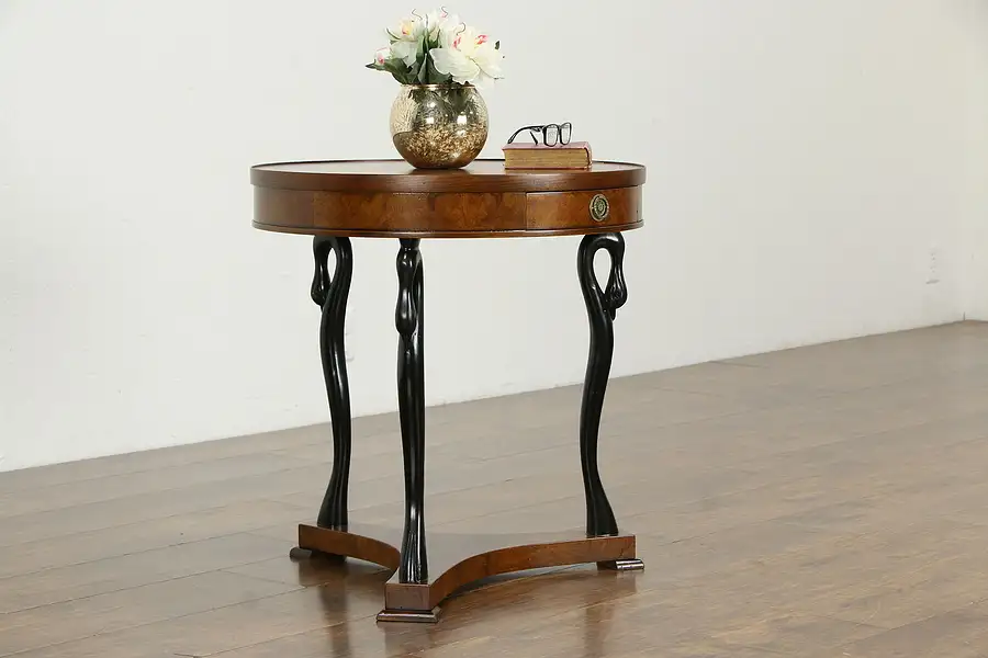 Main image of Swan Leg Round Vintage Italian Lamp Table, Chestnut Sunburst Top