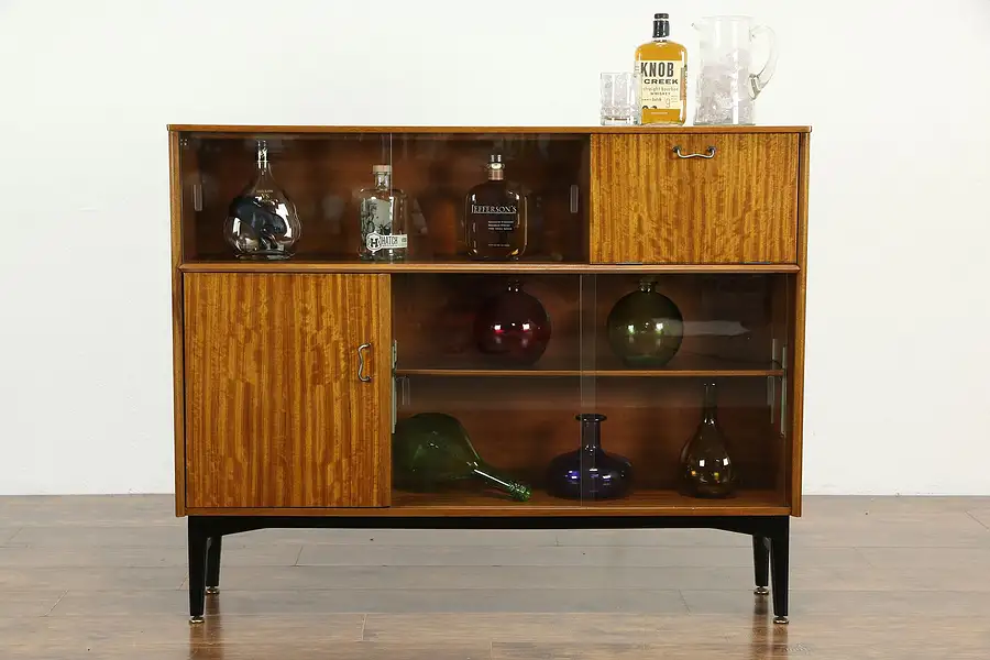 Main image of Mid Century Modern Vintage English Bookcase Bar Cabinet Nathan