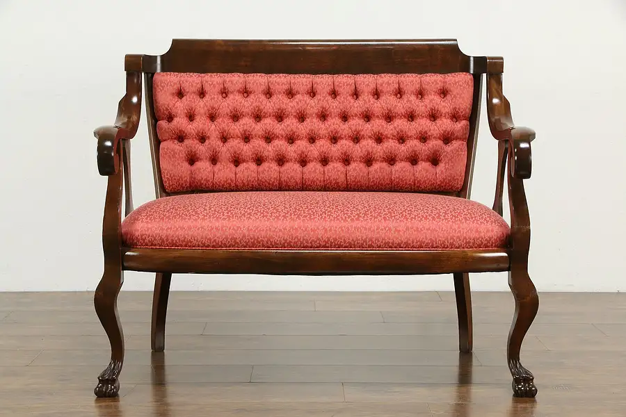 Main image of Empire Antique Settee or Loveseat, Tufted Upholstery, Paw Feet