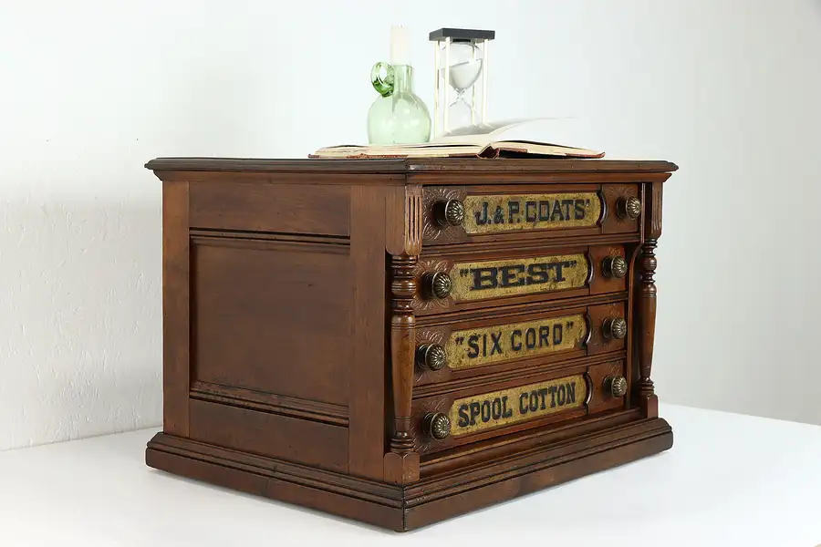 Main image of Farmhouse Antique Cherry Spool Cabinet, Jewelry Collector Chest, Coats