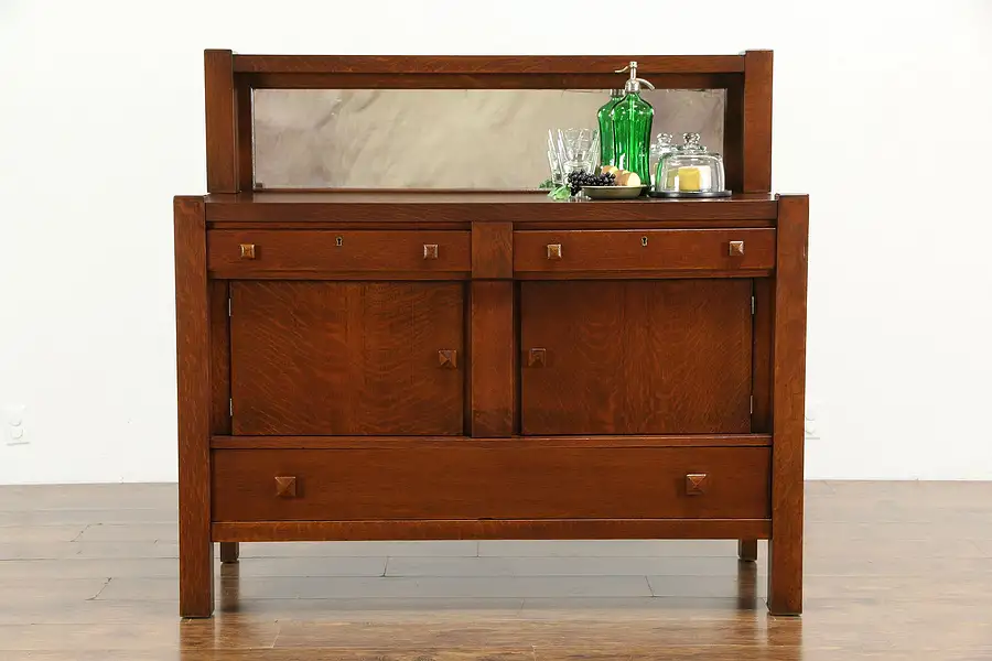 Main image of Arts & Crafts Mission Oak Antique Craftsman Sideboard, Server or Buffet