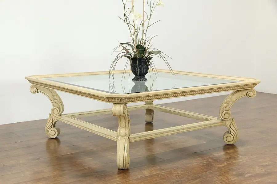 Main image of Renaissance Design Giant Coffee Table, Crackled Paint, Beveled Glass