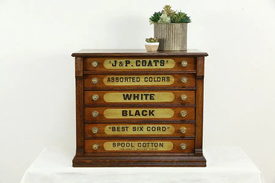 Main image of Victorian Oak Antique Spool Cabinet, Jewelry or Collector Chest