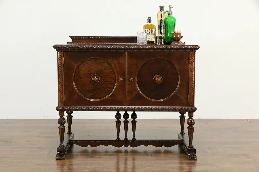 Main image of English Tudor Antique Walnut Server, TV or Hall Console or Bar Cabinet