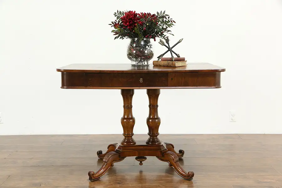 Main image of Empire Antique Carved Mahogany Library or Hall Table, Writing Desk