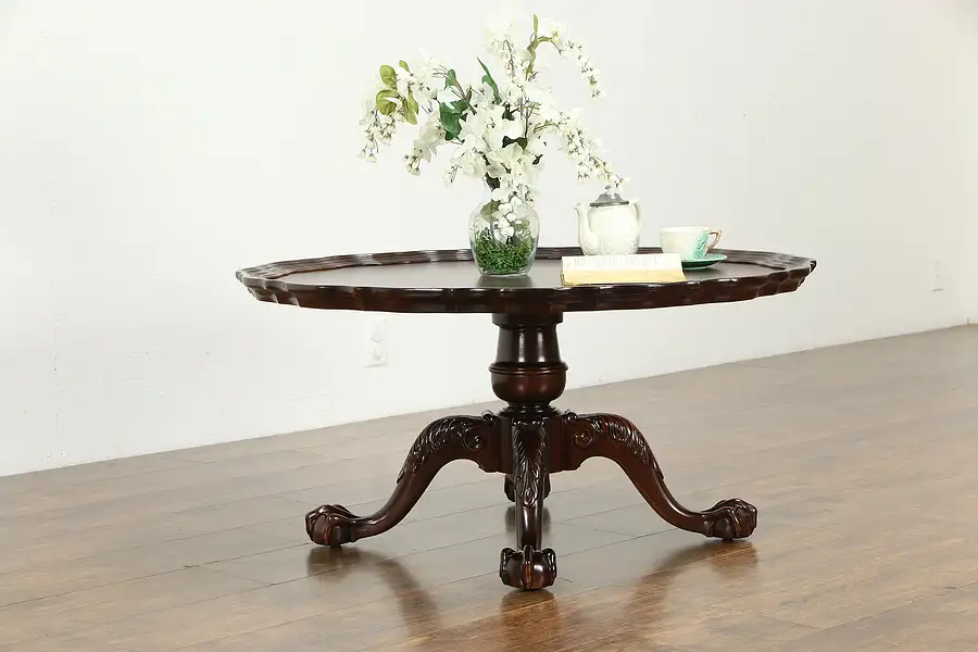 Main image of Georgian Chippendale Vintage Mahogany Pie Crust Coffee Table, Claw Feet