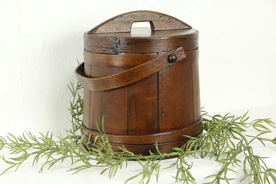 Main image of Country Pine Farmhouse Kitchen Pantry Antique Firken or Sugar Bucket, Lid