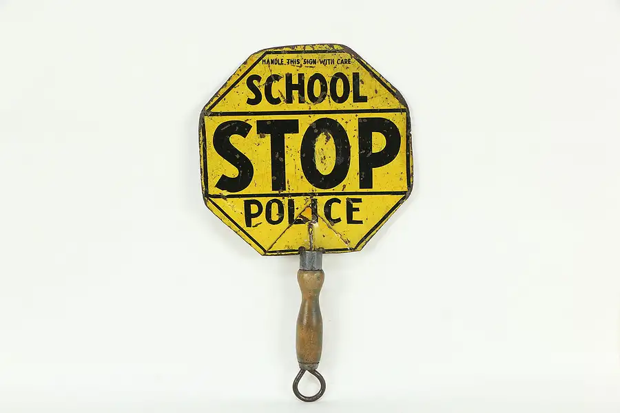 Main image of School Stop Sign, Antique Police Traffic Hand Held Sign