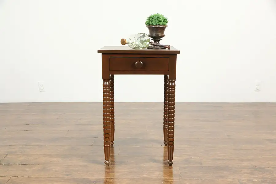 Main image of Walnut 1840 Antique Nightstand or Lamp Table, Spool Turned Legs