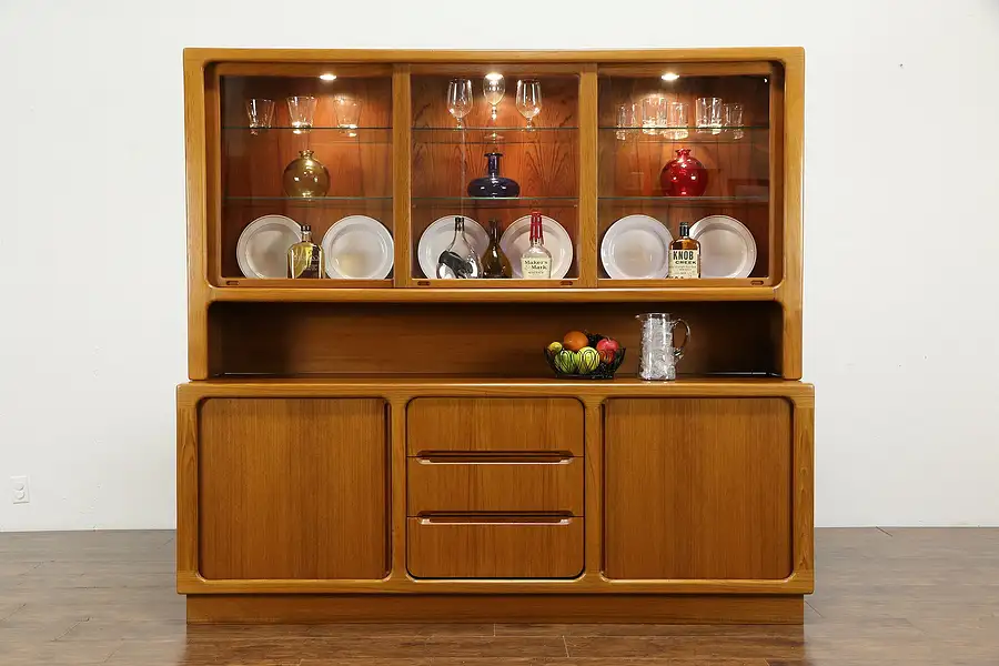 Main image of Teak Midcentury Modern Style Sideboard & Lighted China Cabinet, Sun