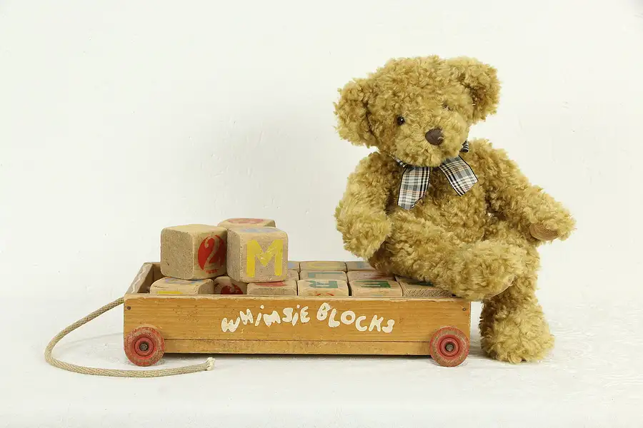 Main image of Whimsie Blocks 18 Child Toy Alphabet & Vintage Pine Cart