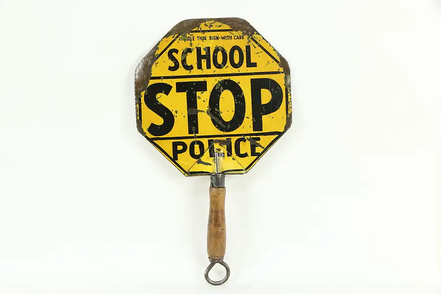 Main image of School Stop Sign, Antique Police Traffic Hand Held Sign