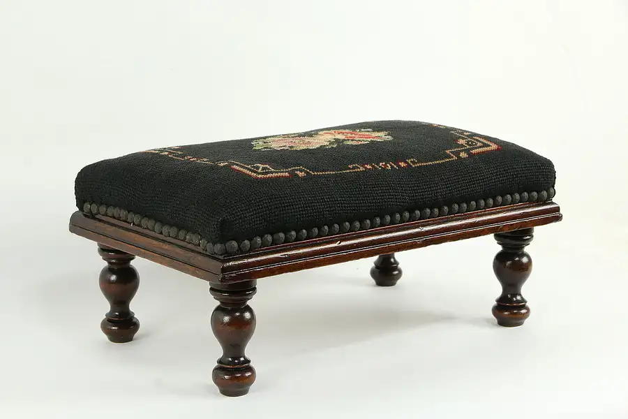 Main image of Victorian Antique Maple Footstool, Needlepoint Upholstery