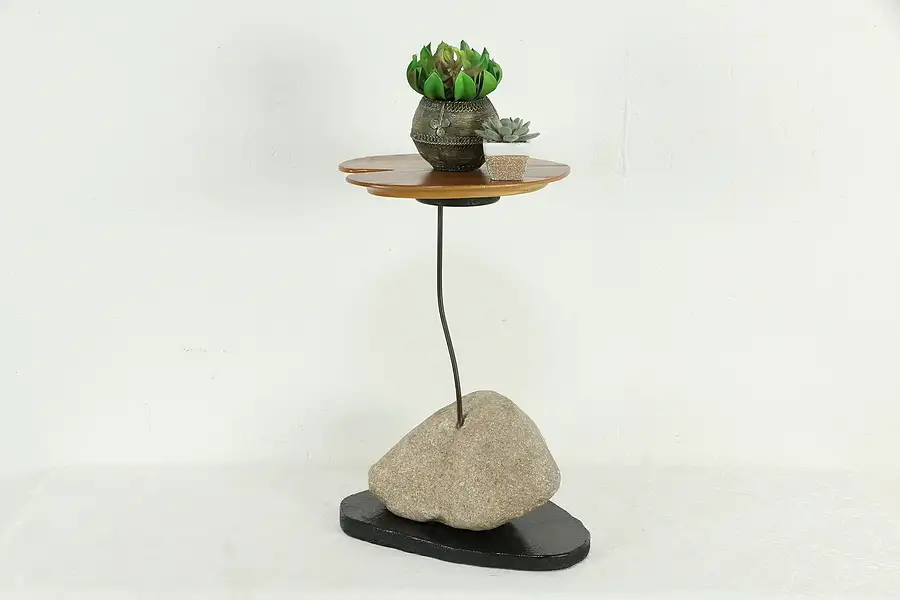 Main image of Cherry Granite & Iron Vintage Lily Pad Artisanal Stand or Chairside Table