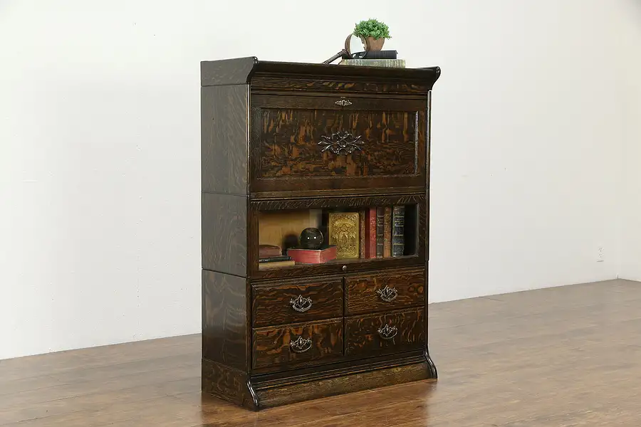 Main image of Oak Quarter Sawn Antique Stacking Lawyer Office Bookcase & Desk, GRM