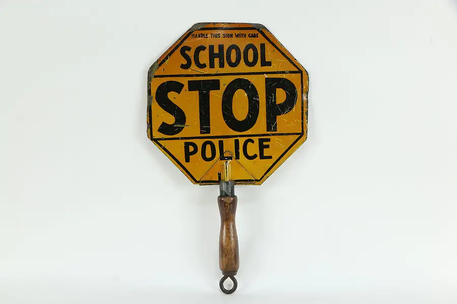 Main image of School Stop Sign, Antique Police Traffic Hand Held Sign