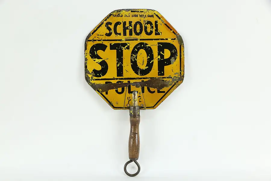 Main image of School Stop Sign, Antique Police Traffic Hand Held Sign