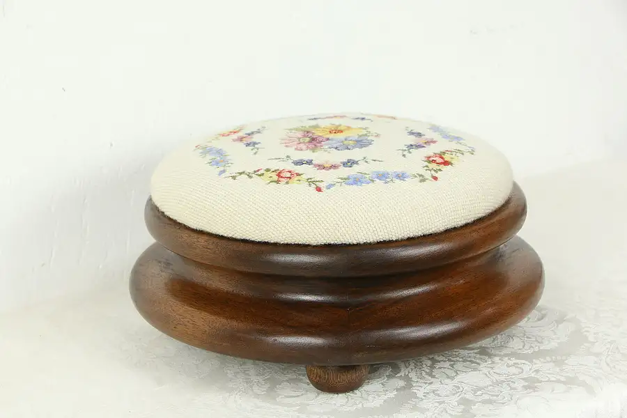 Main image of Victorian Style Footstool, Needlepoint & Petit Point, Vander Ley Bros.