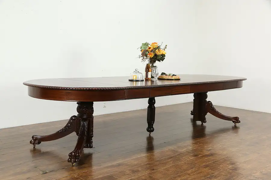 Main image of Empire Antique 54" Round Mahogany Dining Table, Extends 11 1/2,' Paw Feet