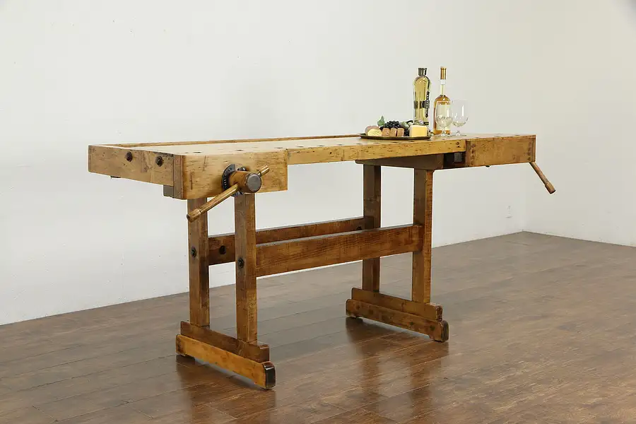 Main image of Carpenter Salvage Antique Workbench, Kitchen Island Wine & Cheese Table