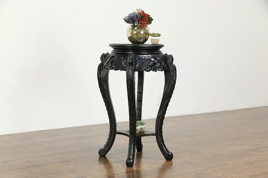 Main image of Chinese Vintage Carved Pine Plant Stand or Sculpture Pedestal