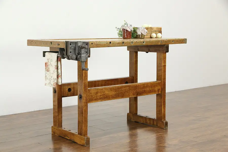 Main image of Carpenter Antique Maple Workbench, Kitchen Island or Wine & Cheese Table