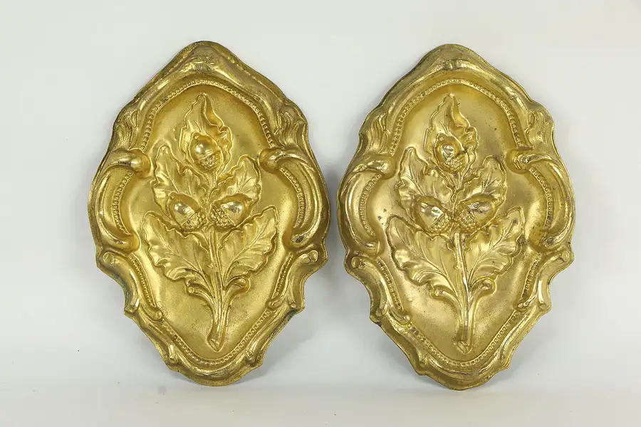 Main image of Pair of Victorian Antique Gold Plated Oak Leaf & Acorn Valance Fragments