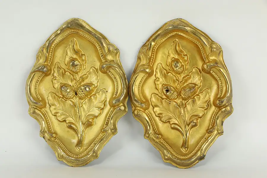 Main image of Pair of Victorian Antique Gold Plated Oak Leaf & Acorn Valance Fragments