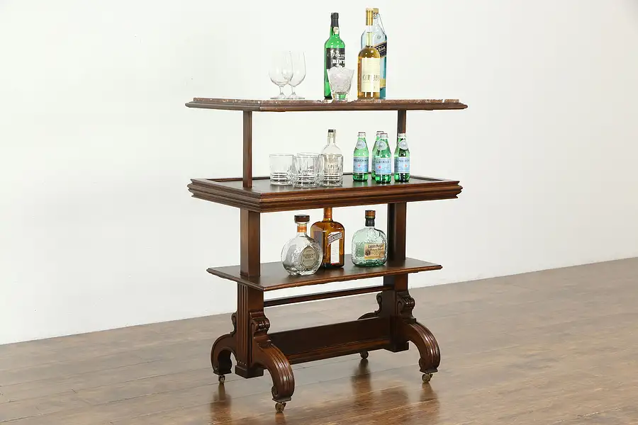 Main image of Victorian Antique Walnut Dessert or Bar Table, Marble Elevator Lift Top