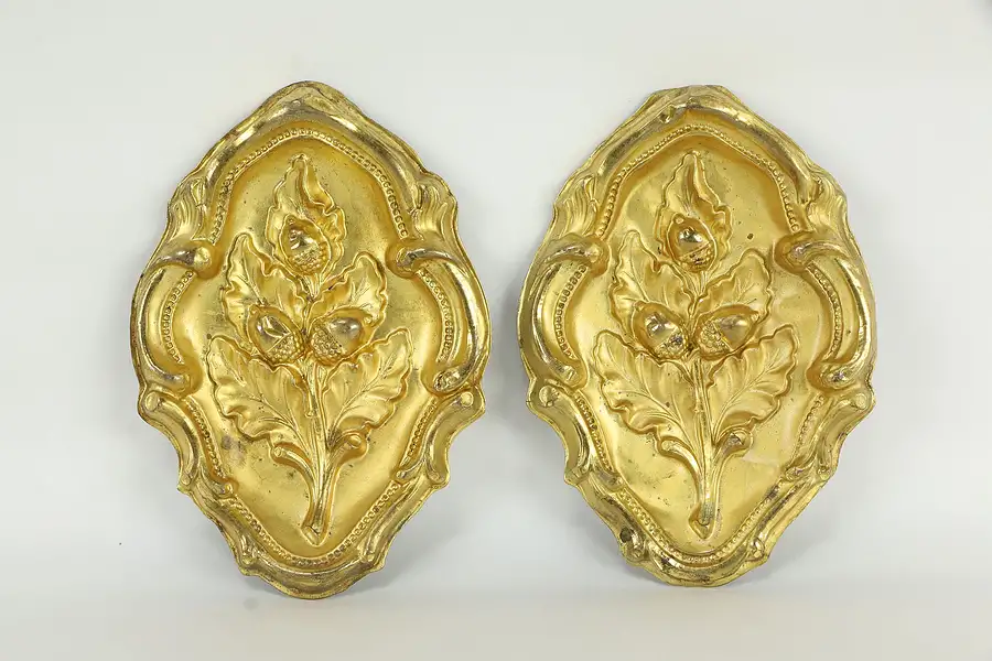 Main image of Pair of Victorian Antique Gold Plated Oak Leaf & Acorn Valance Fragments