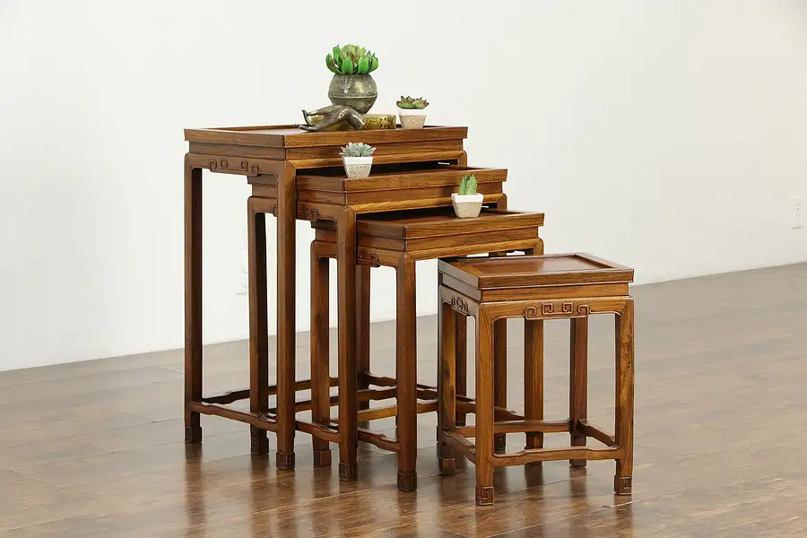 Main image of Set of 4 Vintage Chinese Nesting Tables, Hand Carved Rosewood