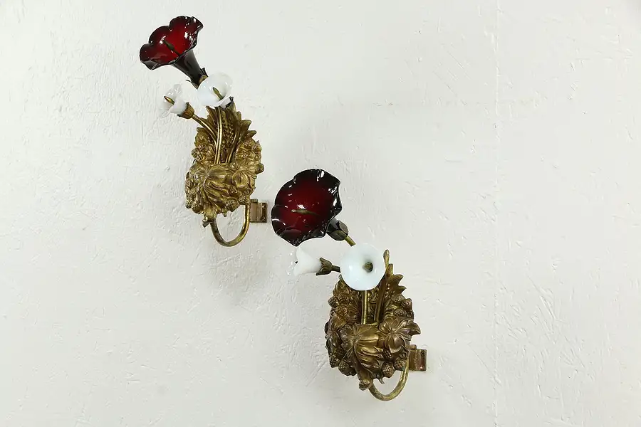 Main image of Victorian Antique Pair of Drapery or Curtain Tie Backs, Ruby Blown Glass