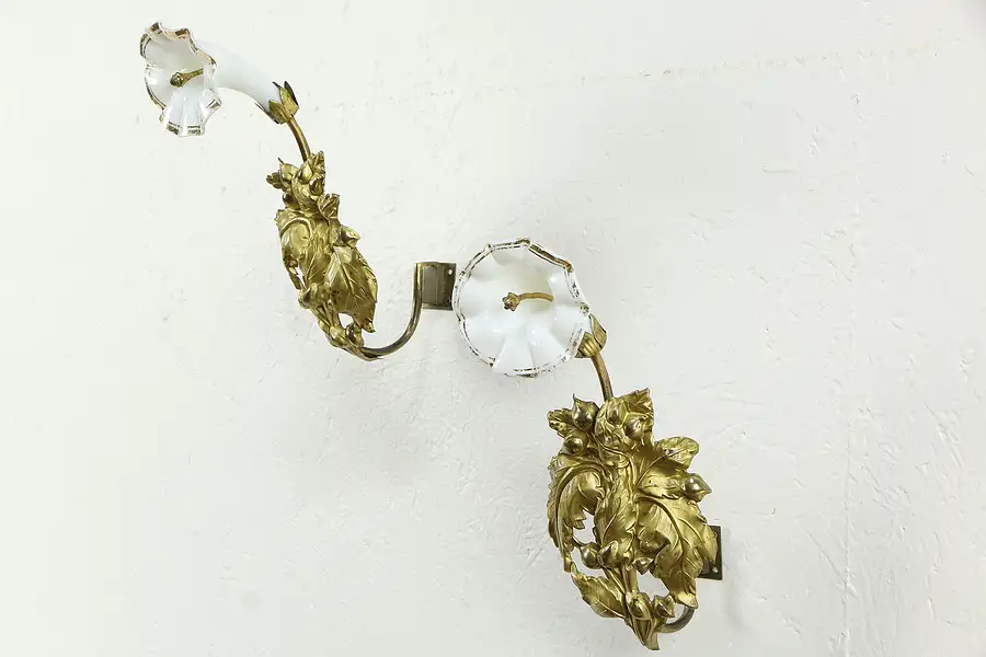 Main image of Victorian Antique Pair of Drapery or Curtain Tie Backs, White Blown Glass