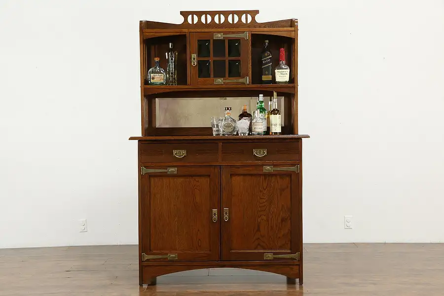 Main image of Oak Arts & Crafts Antique Belgian Sideboard, Server or Bar Cabinet