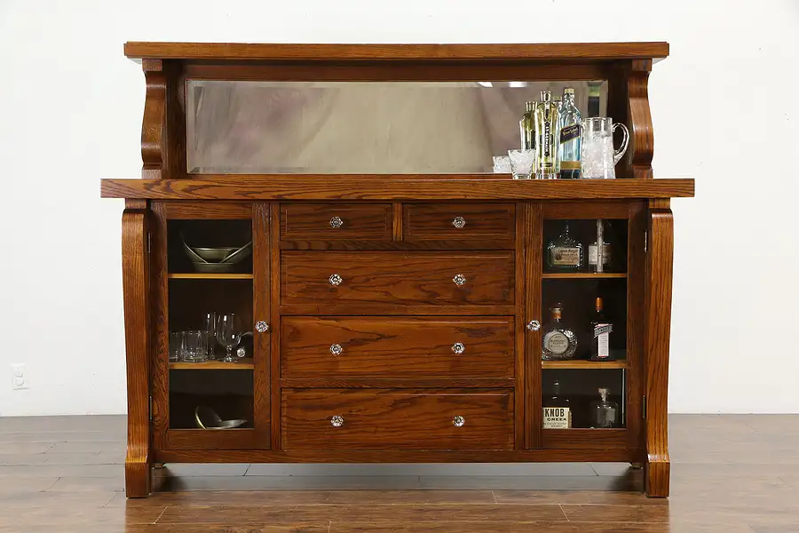 Main image of Oak Antique 1900 Sideboard, Server, or Buffet, Gallery & Mirror, Chicago