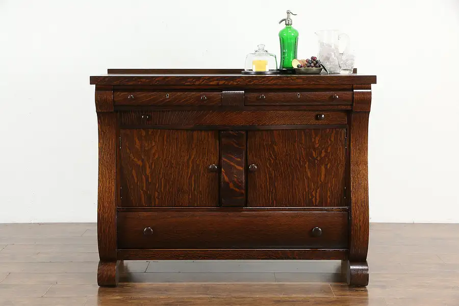 Main image of Oak Quarter Sawn Antique Empire Sideboard, Bar Cabinet, Buffet or Server