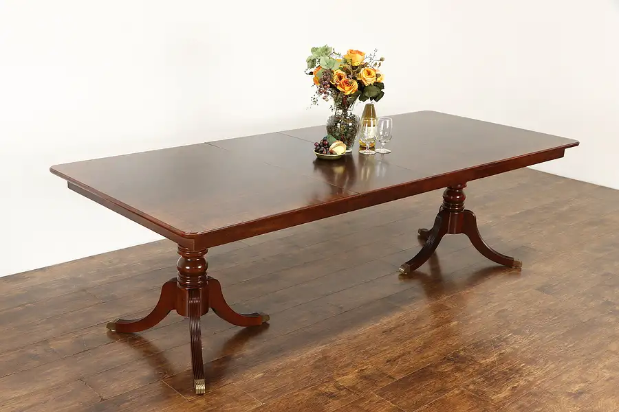 Main image of Mahogany Banded Grained Vintage Dining Table, 2 Leaves Extends 8' 4"