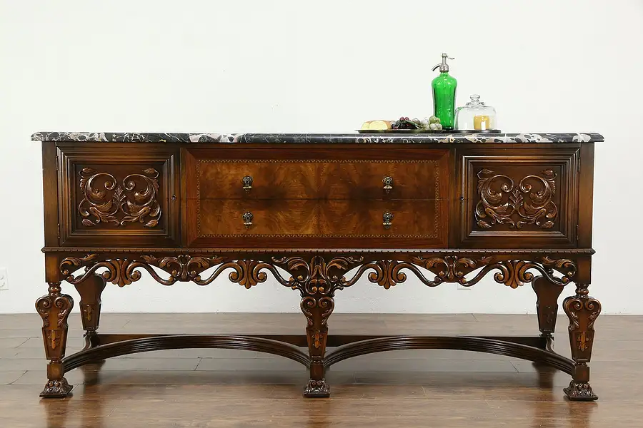 Main image of Renaissance Carved Antique Marble Top Sideboard, Server or Buffet