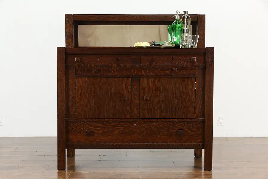 Main image of Arts & Crafts Mission Oak Antique Craftsman Sideboard Server, Buffet