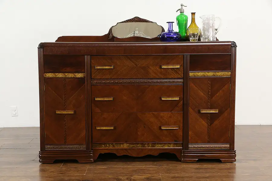 Main image of Art Deco Waterfall 1930's Vintage Mahogany Sideboard, Server or Buffet