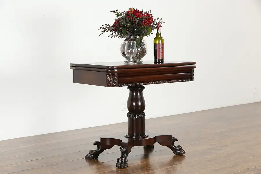 Main image of Empire Classical Mahogany Console Flip Top Game Table, Acanthus Carved